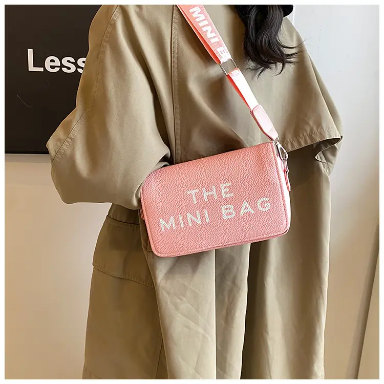 Women's Mini Crossbody Bag with Letter Print Brown Leather — feature 12