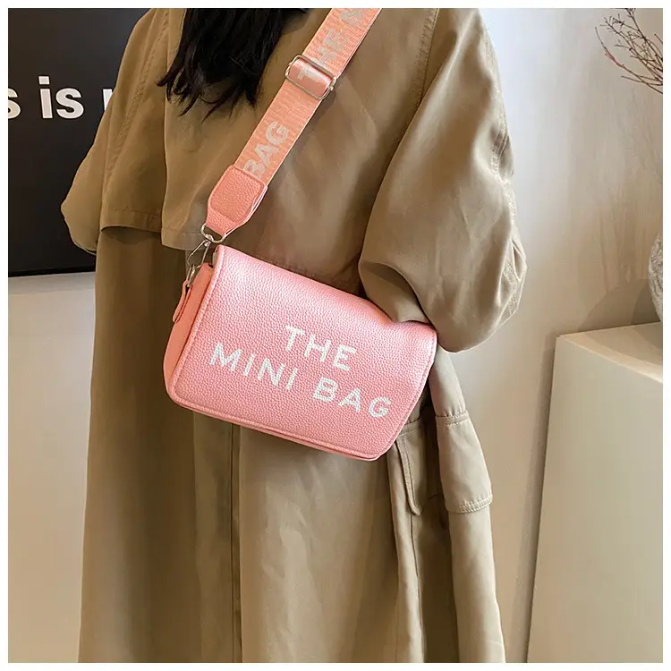 Women's Mini Crossbody Bag with Letter Print Brown Leather — feature 13