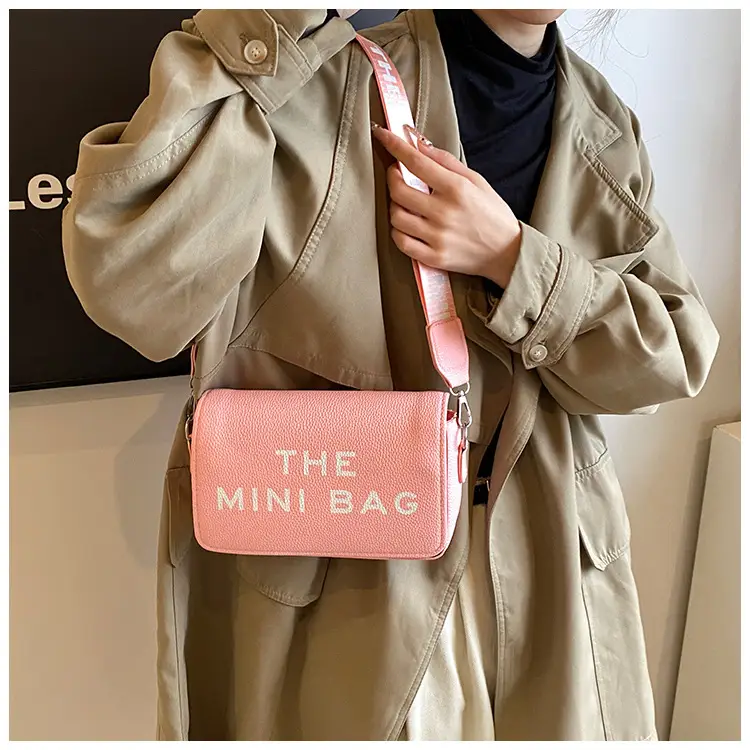 Women's Mini Crossbody Bag with Letter Print Brown Leather — feature 14