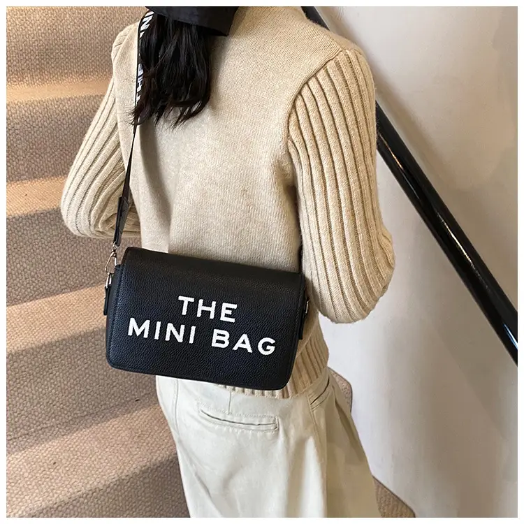 Women's Mini Crossbody Bag with Letter Print Brown Leather — feature 17