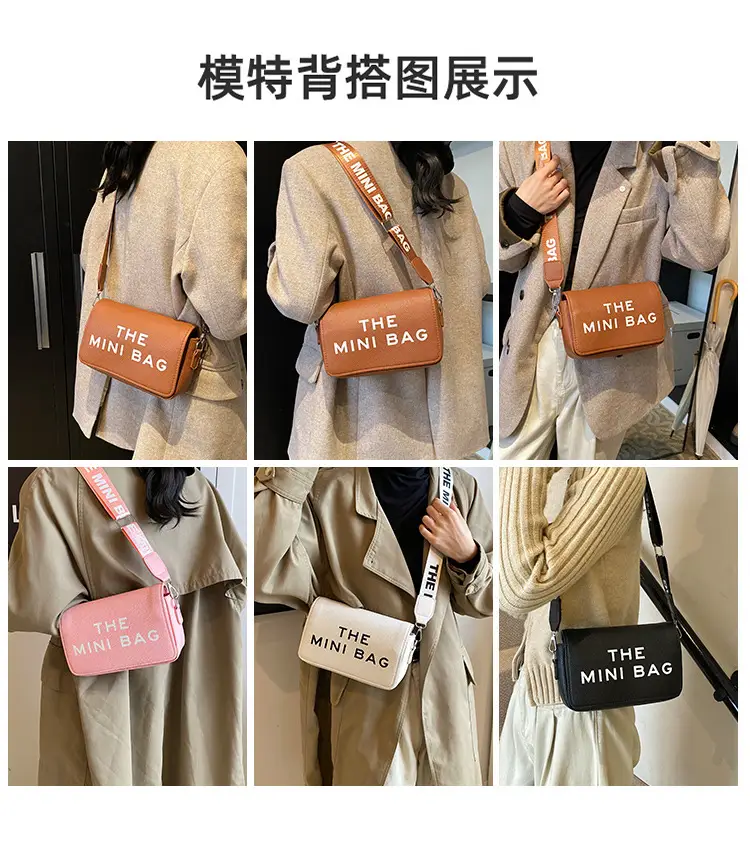 Women's Mini Crossbody Bag with Letter Print Brown Leather — feature 8