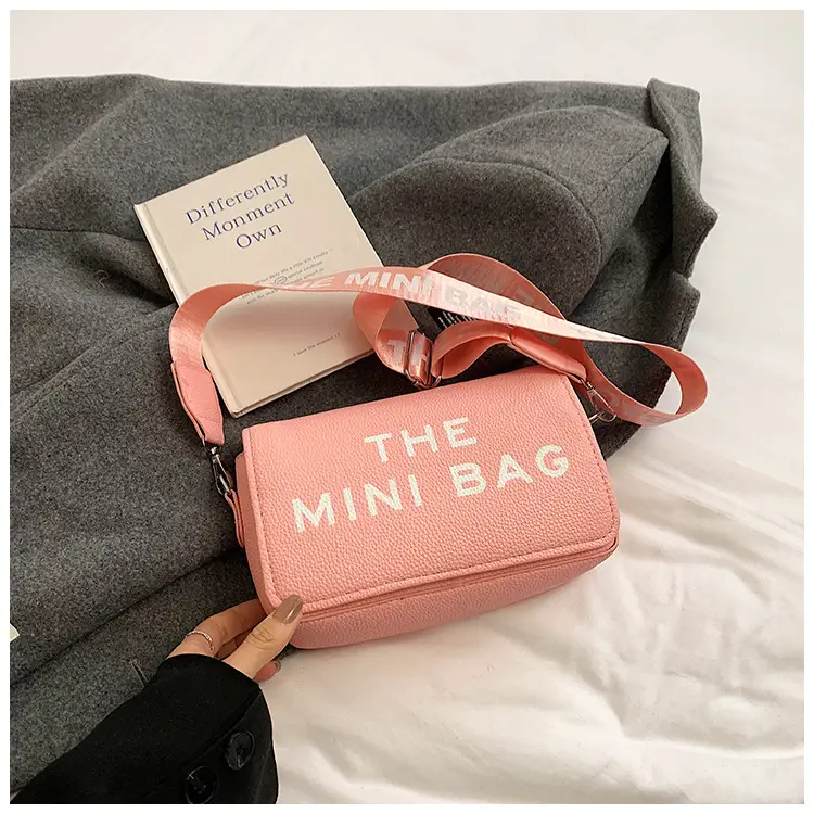 Women's Mini Crossbody Bag with Letter Print Brown Leather - Image 2