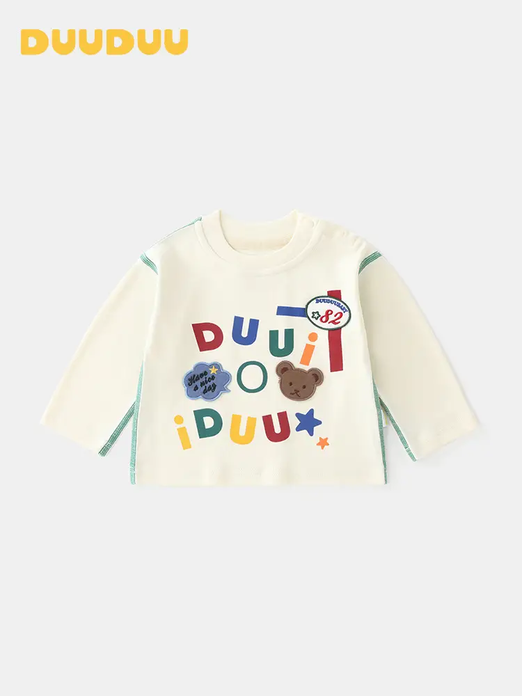 Duuduu Long Sleeve Baby Tops Cream Soft A Small Kids