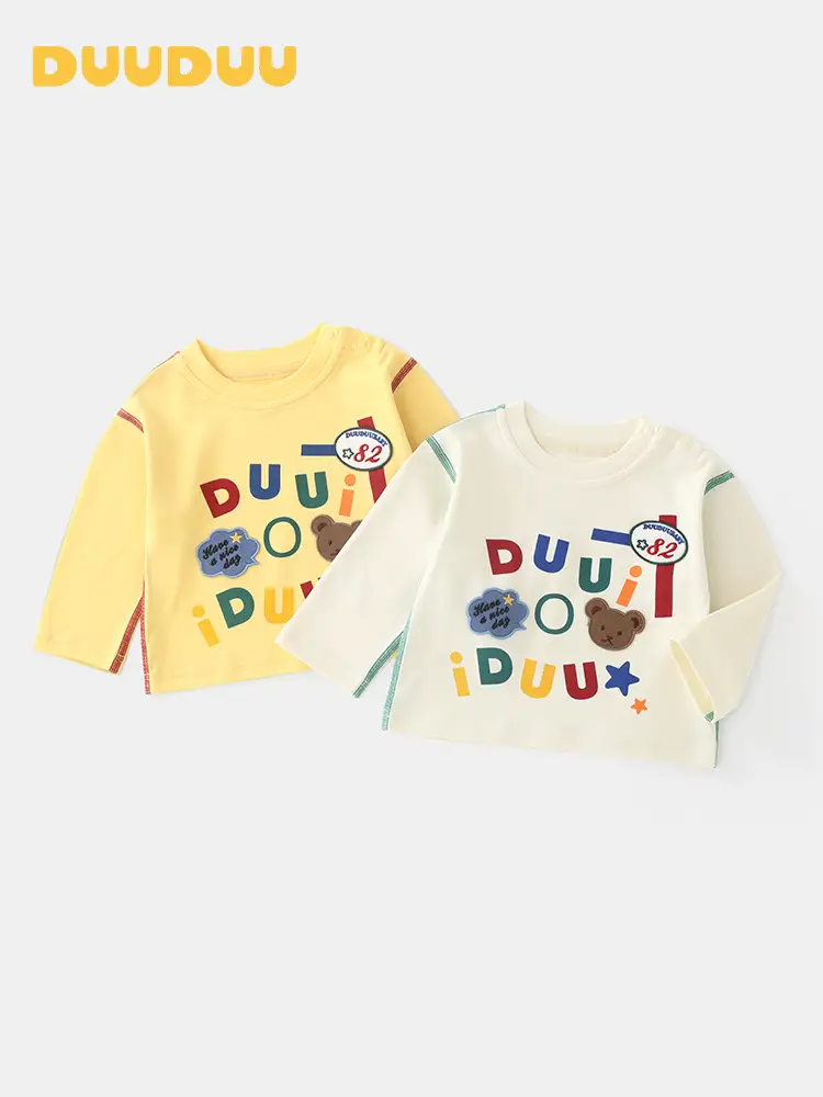 Duuduu Long Sleeve Baby Tops Cream Soft A Small Kids