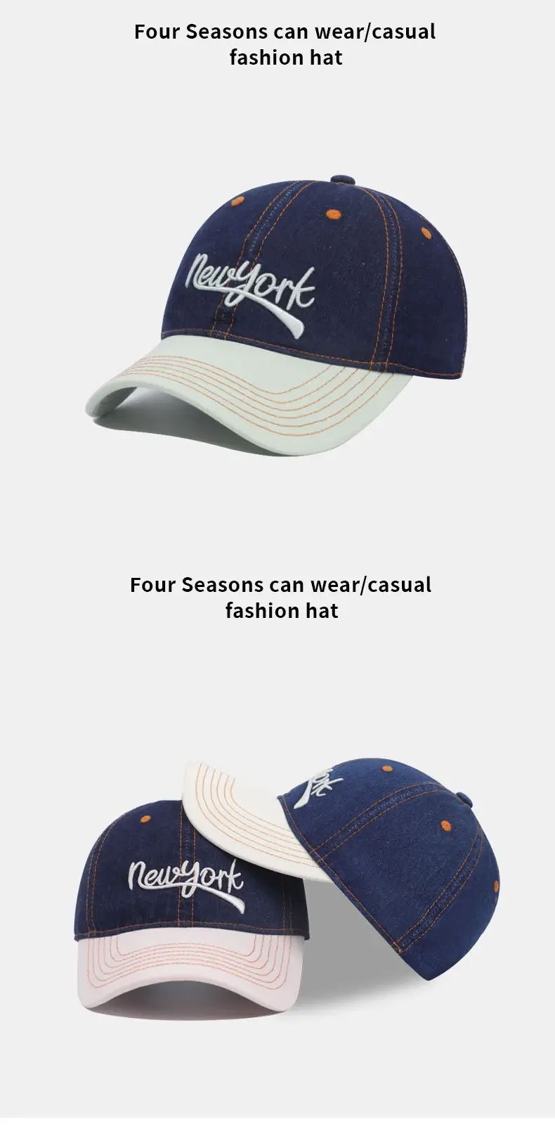 Korean Style Baseball Cap Blue White Retro English Small — feature 10