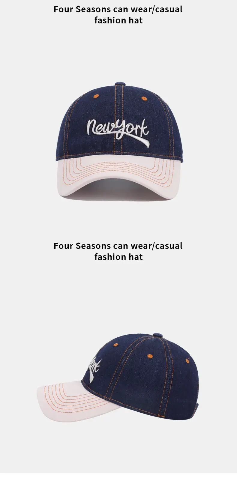 Korean Style Baseball Cap Blue White Retro English Small — feature 11
