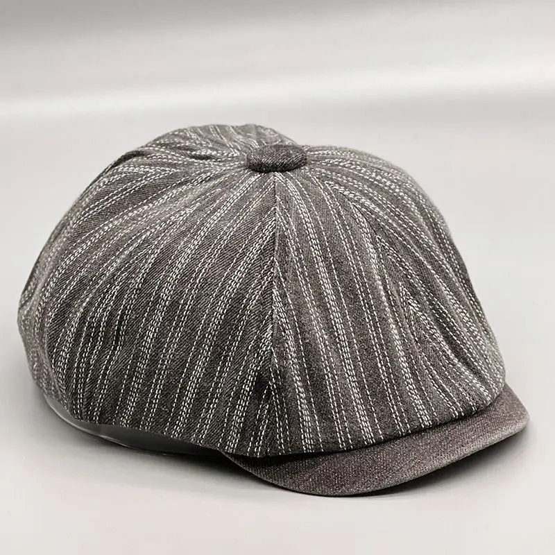 Men's Blue Striped Wash Denim Beret Cap — feature 3