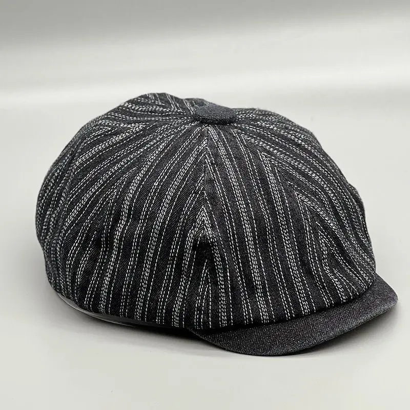 Men's Blue Striped Wash Denim Beret Cap — feature 5