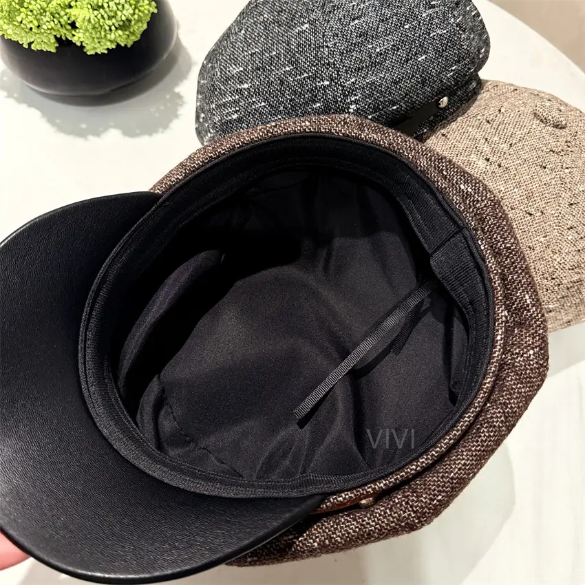 Chanel-Style Brim Spliced Octagonal Cap with Belt Buckle - Image 6