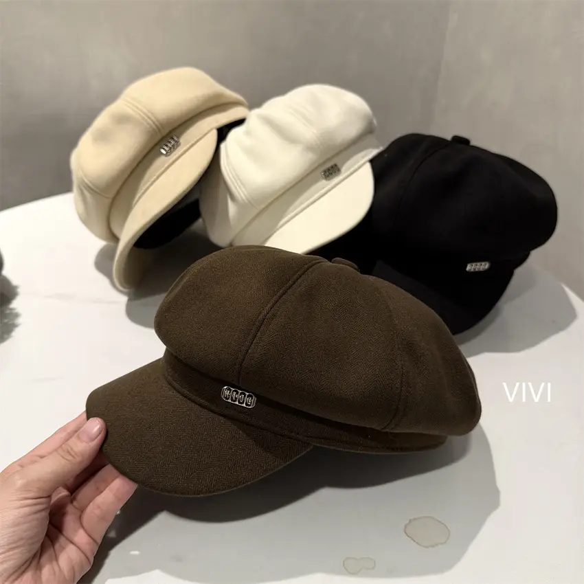 British Style Face-Slimming Hats for Women Black Brown - Image 4