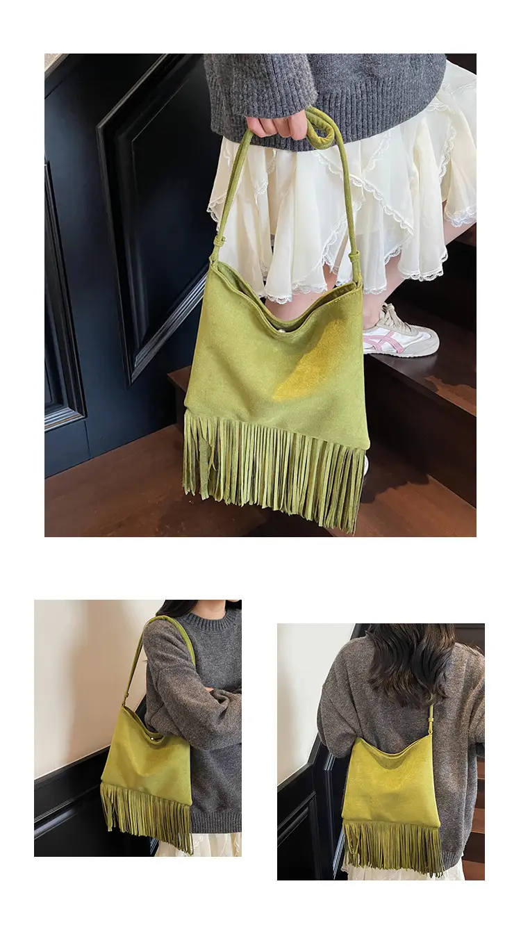 Women's Tassel Shoulder Bag Olive Green 2025 — feature 13