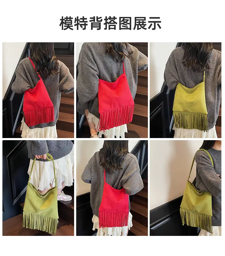 Women's Tassel Shoulder Bag Olive Green 2025 — feature 8