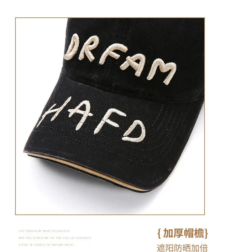 Women Washed Letter Cap Autumn Sunshade Duckbill Cap — feature 12