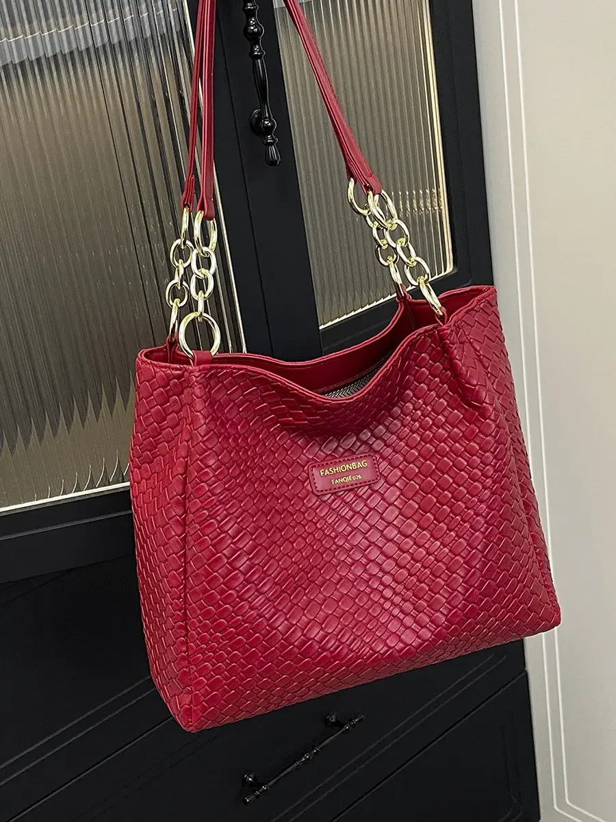 Green Woven Textured Shoulder Bag for Women - Image 9