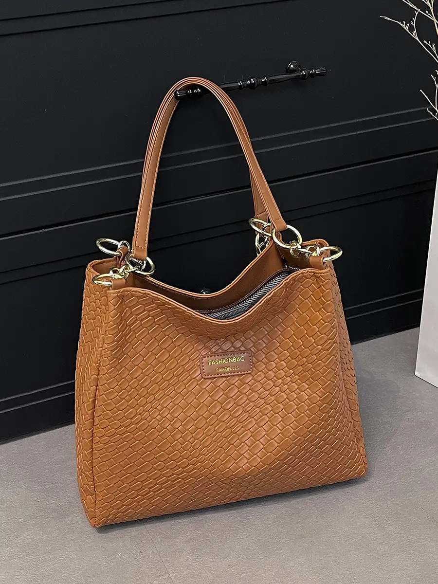 Green Woven Textured Shoulder Bag for Women - Image 10