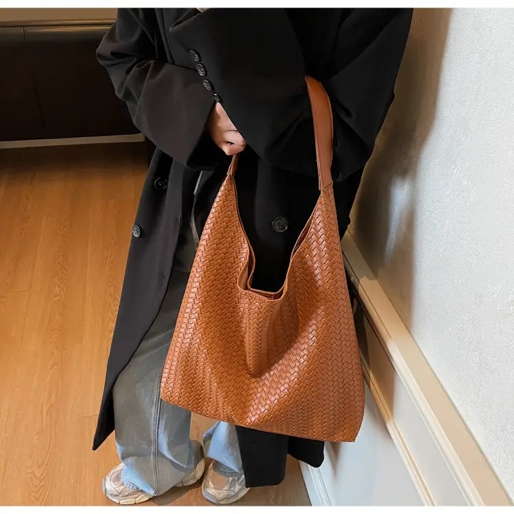 Autumn Winter Woven Tote Bag Korean Style Brown — feature 11