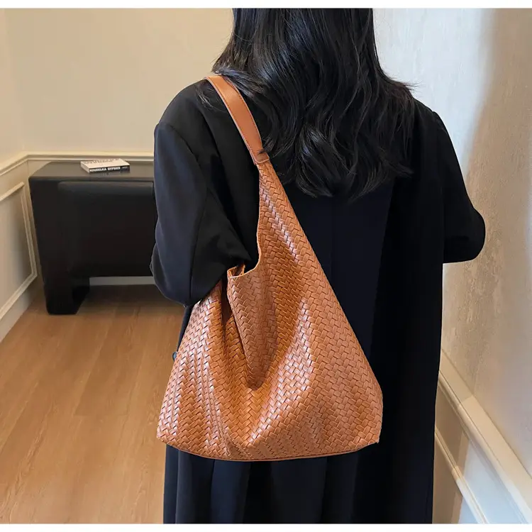 Autumn Winter Woven Tote Bag Korean Style Brown — feature 12