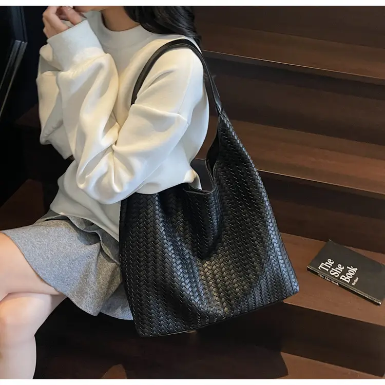 Autumn Winter Woven Tote Bag Korean Style Brown — feature 13