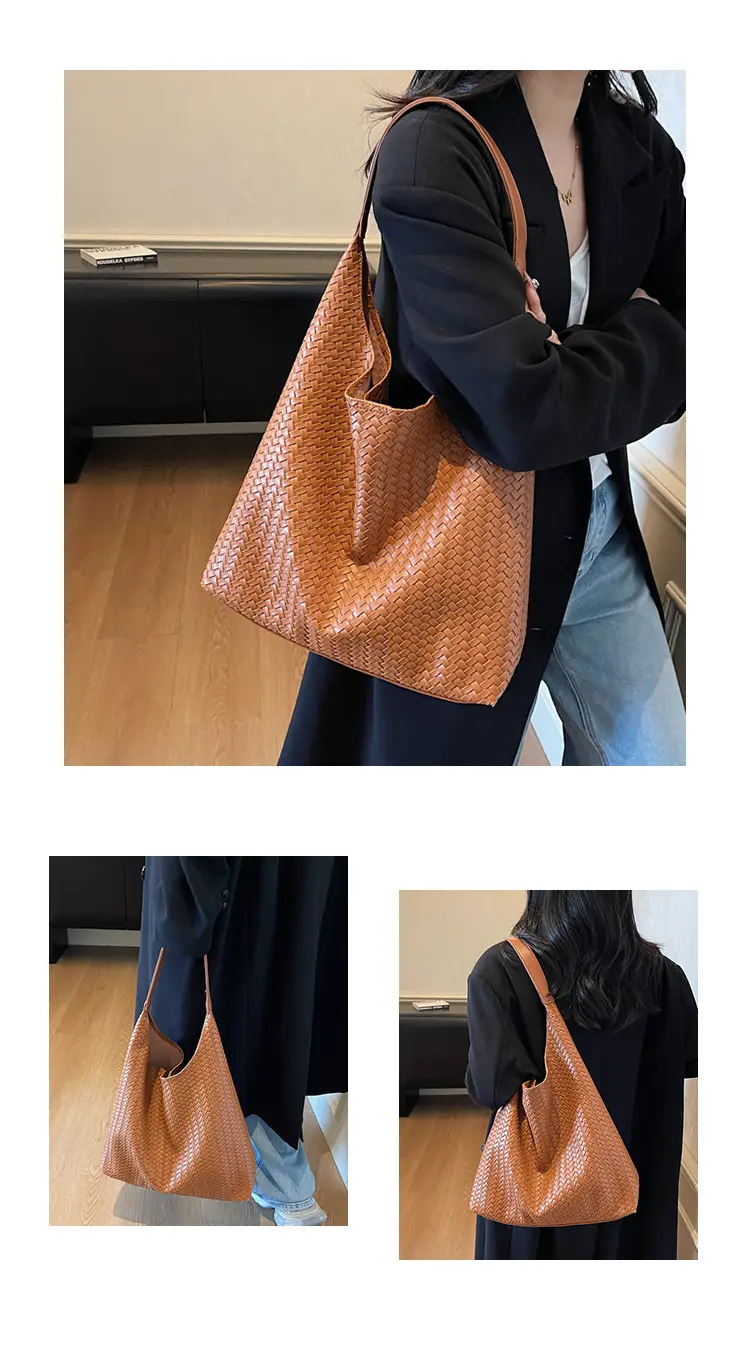 Autumn Winter Woven Tote Bag Korean Style Brown — feature 18