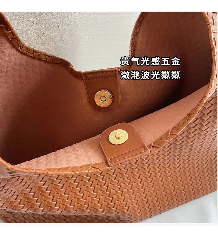 Autumn Winter Woven Tote Bag Korean Style Brown — feature 2