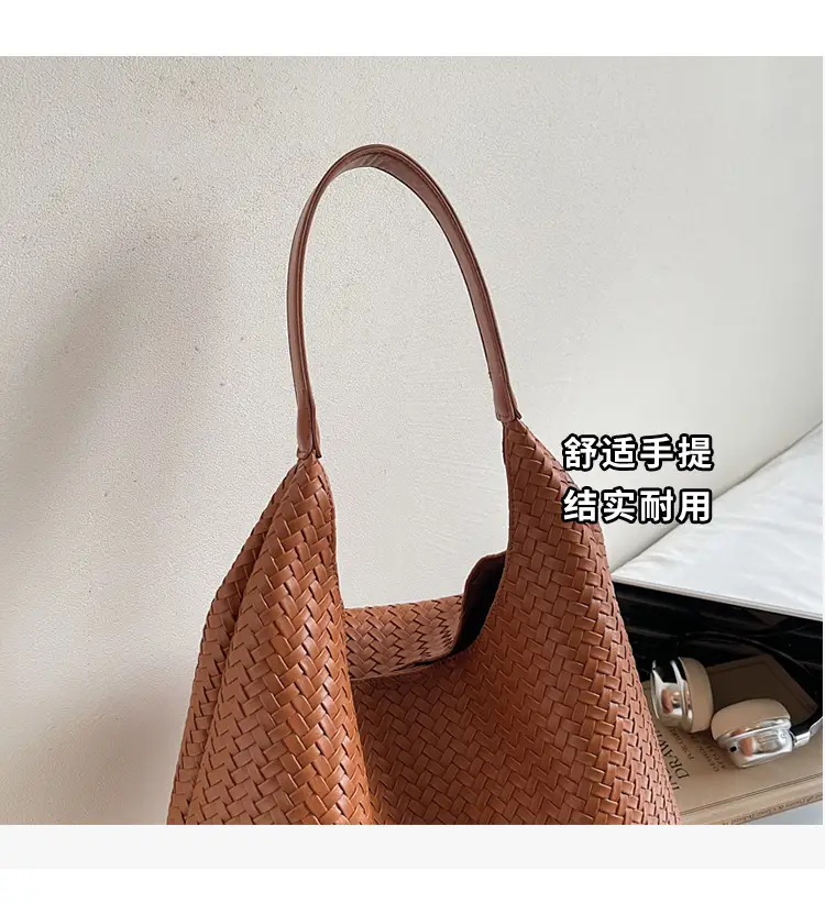 Autumn Winter Woven Tote Bag Korean Style Brown — feature 3