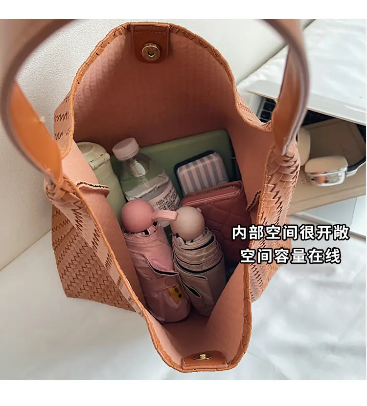 Autumn Winter Woven Tote Bag Korean Style Brown — feature 5