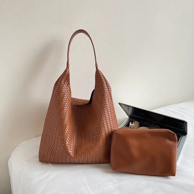 Autumn Winter Woven Tote Bag Korean Style Brown - Image 2