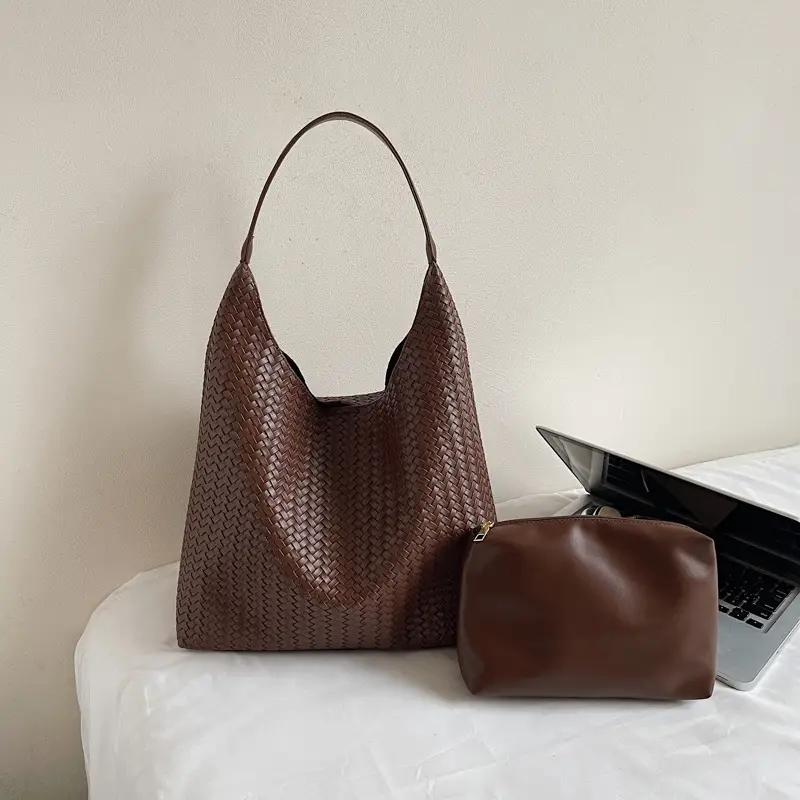 Autumn Winter Woven Tote Bag Korean Style Brown - Image 3