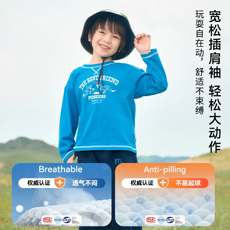 Kids Cotton Long Sleeve T-Shirt Blue Spring Fall - Image 6