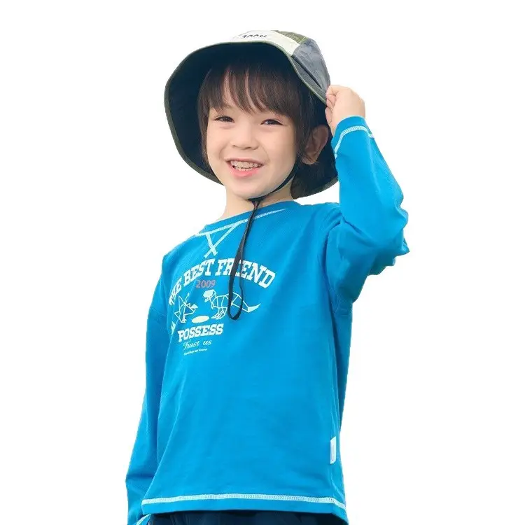 Kids Cotton Long Sleeve T-Shirt Blue Spring Fall - Image 7