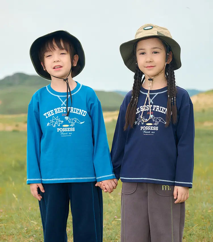 Kids Cotton Long Sleeve T-Shirt Blue Spring Fall — feature 16