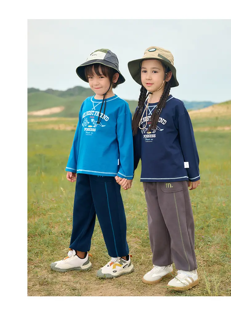 Kids Cotton Long Sleeve T-Shirt Blue Spring Fall — feature 17