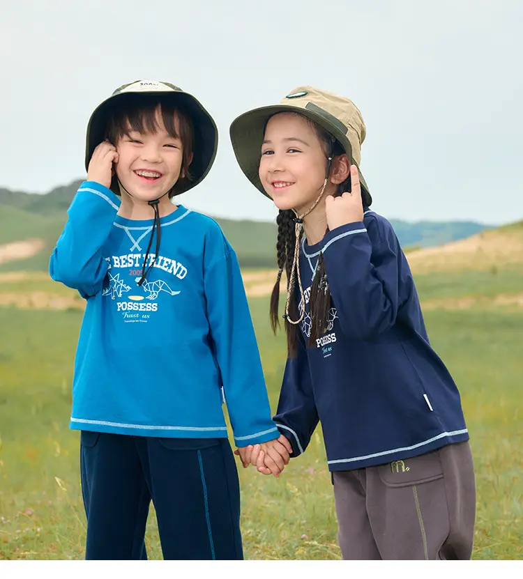 Kids Cotton Long Sleeve T-Shirt Blue Spring Fall — feature 18