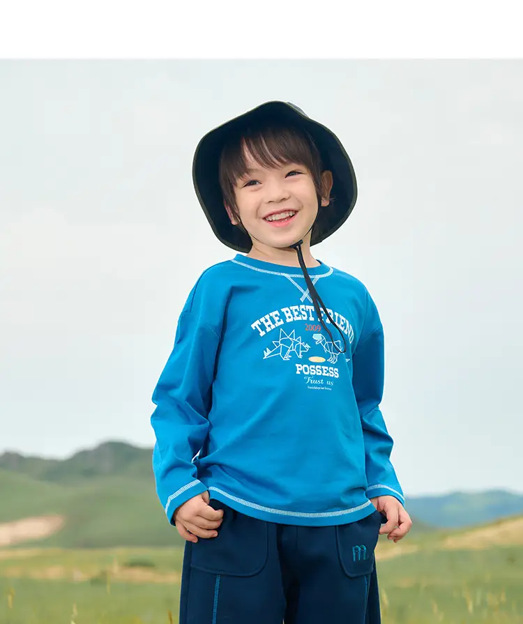 Kids Cotton Long Sleeve T-Shirt Blue Spring Fall — feature 22