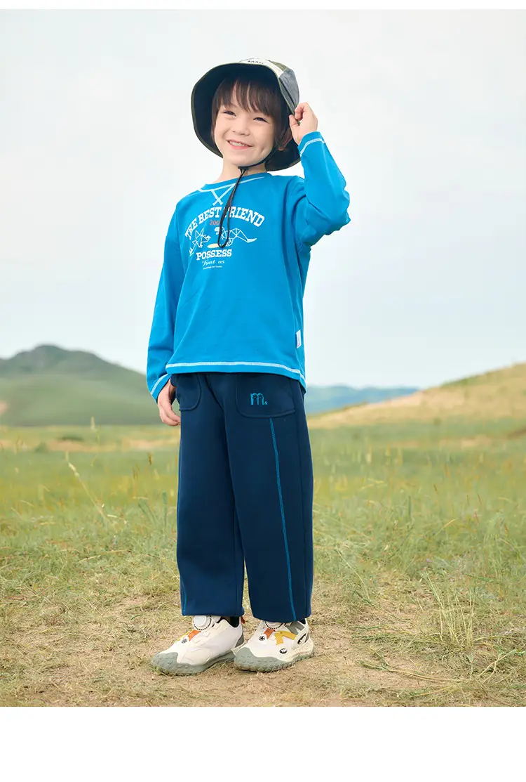 Kids Cotton Long Sleeve T-Shirt Blue Spring Fall — feature 23