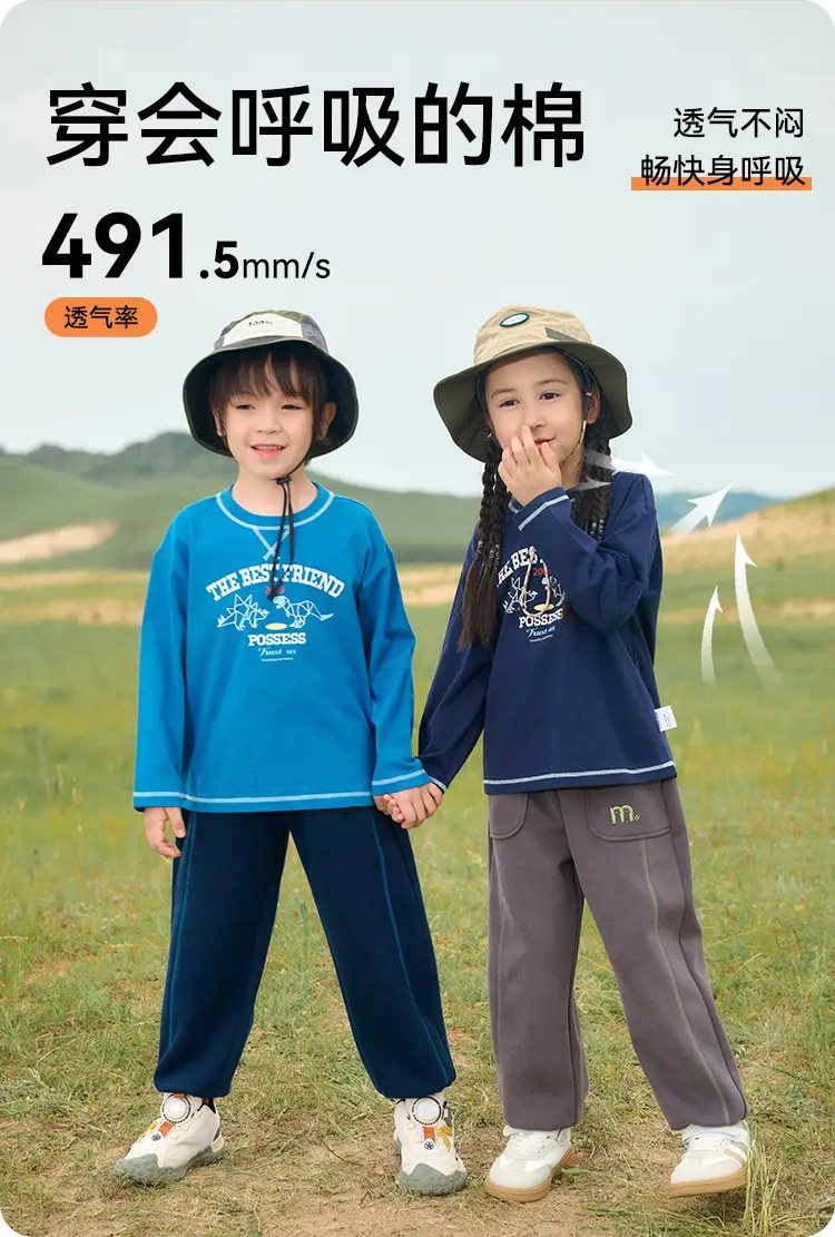 Kids Cotton Long Sleeve T-Shirt Blue Spring Fall — feature 3