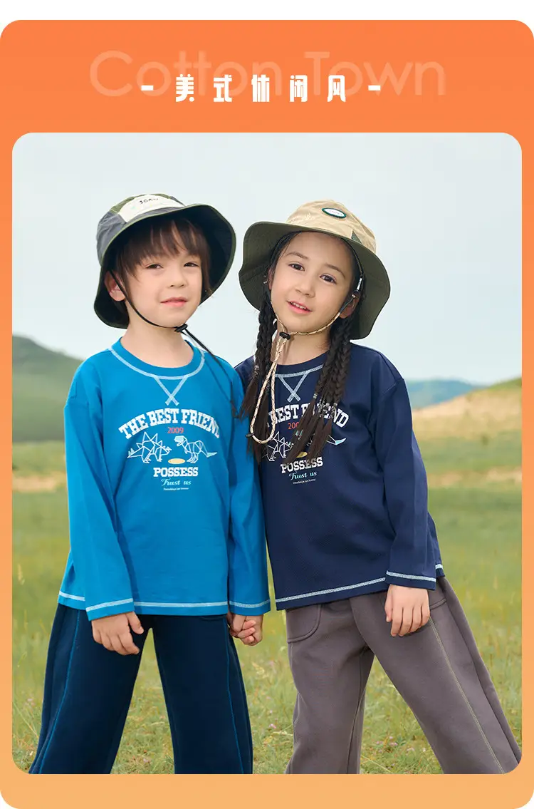 Kids Cotton Long Sleeve T-Shirt Blue Spring Fall — feature 7