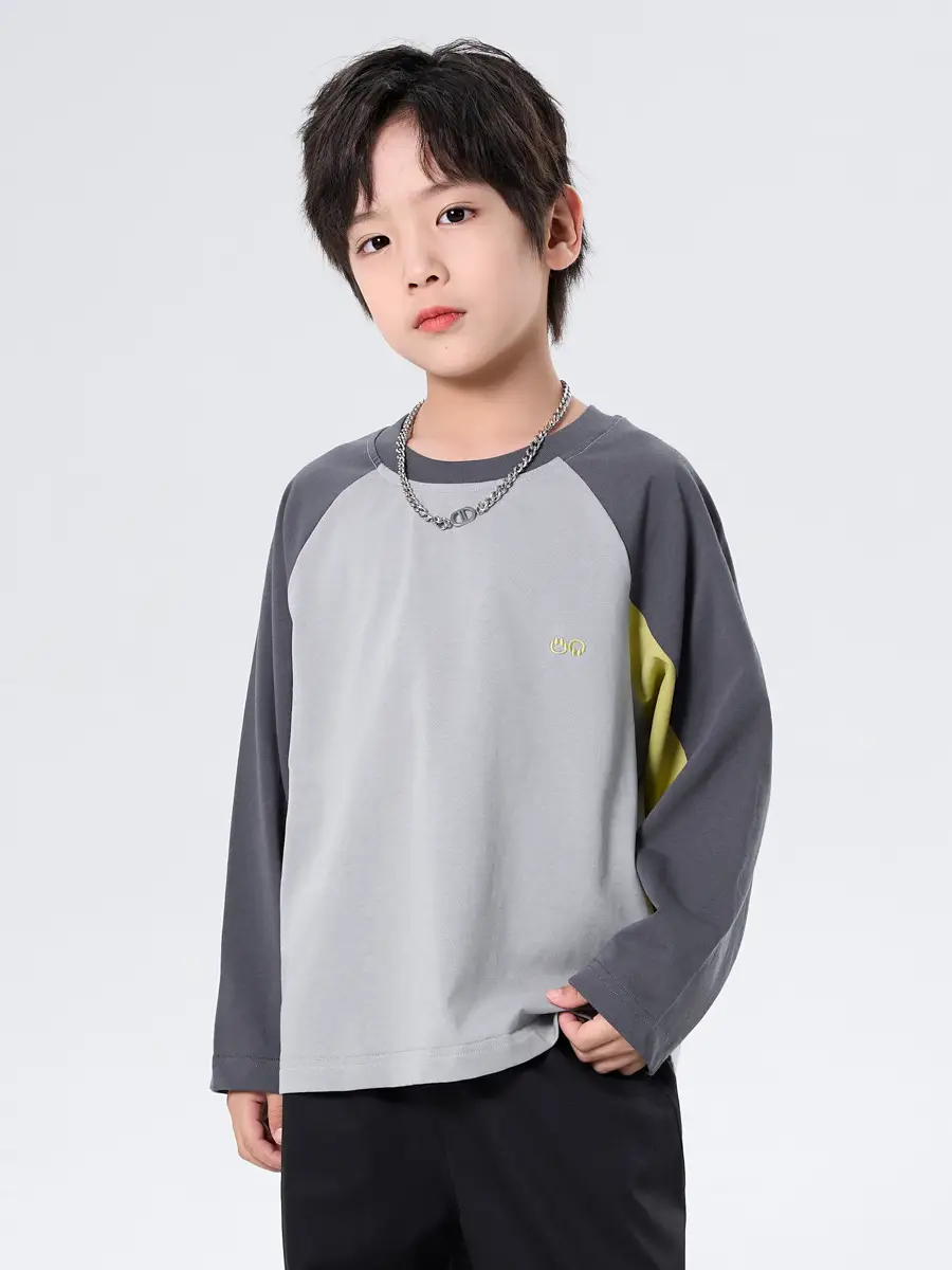 Boys Pure Cotton Long Sleeve T-Shirt Grey Yellow Autumn 2025 - Image 3