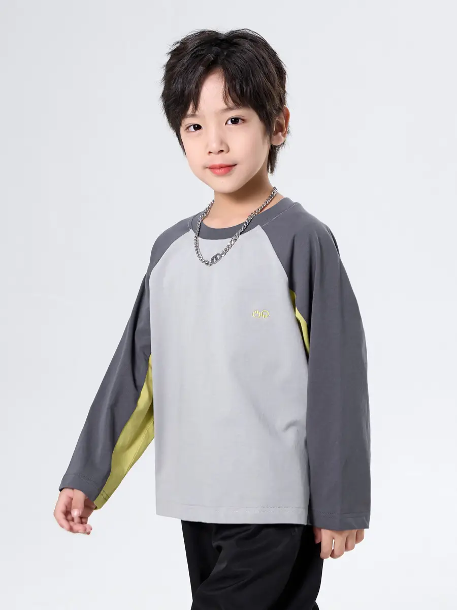 Boys Pure Cotton Long Sleeve T-Shirt Grey Yellow Autumn 2025 - Image 4