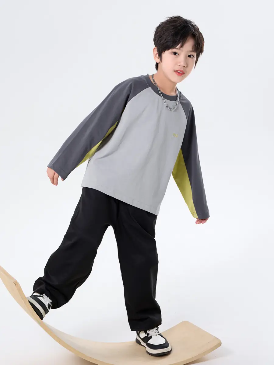 Boys Pure Cotton Long Sleeve T-Shirt Grey Yellow Autumn 2025 - Image 5
