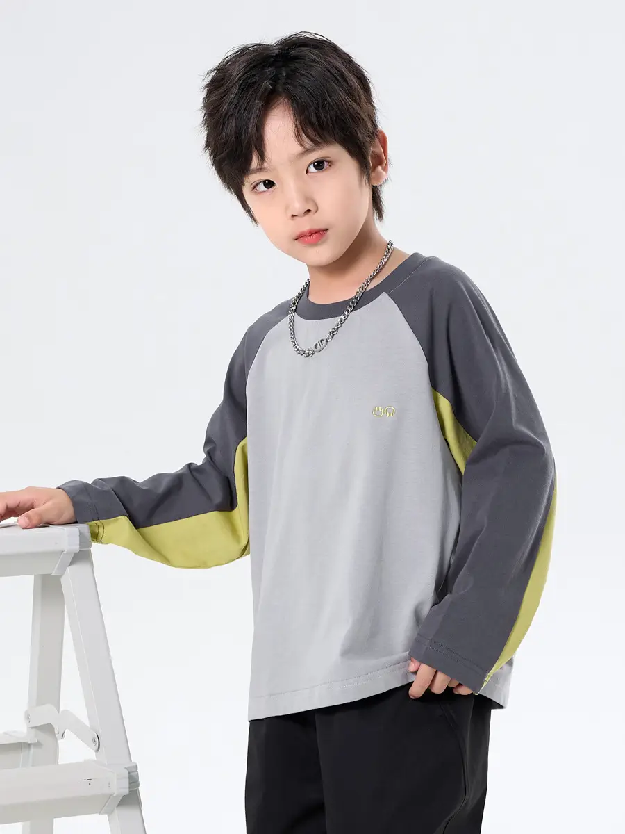 Boys Pure Cotton Long Sleeve T-Shirt Grey Yellow Autumn 2025 - Image 6
