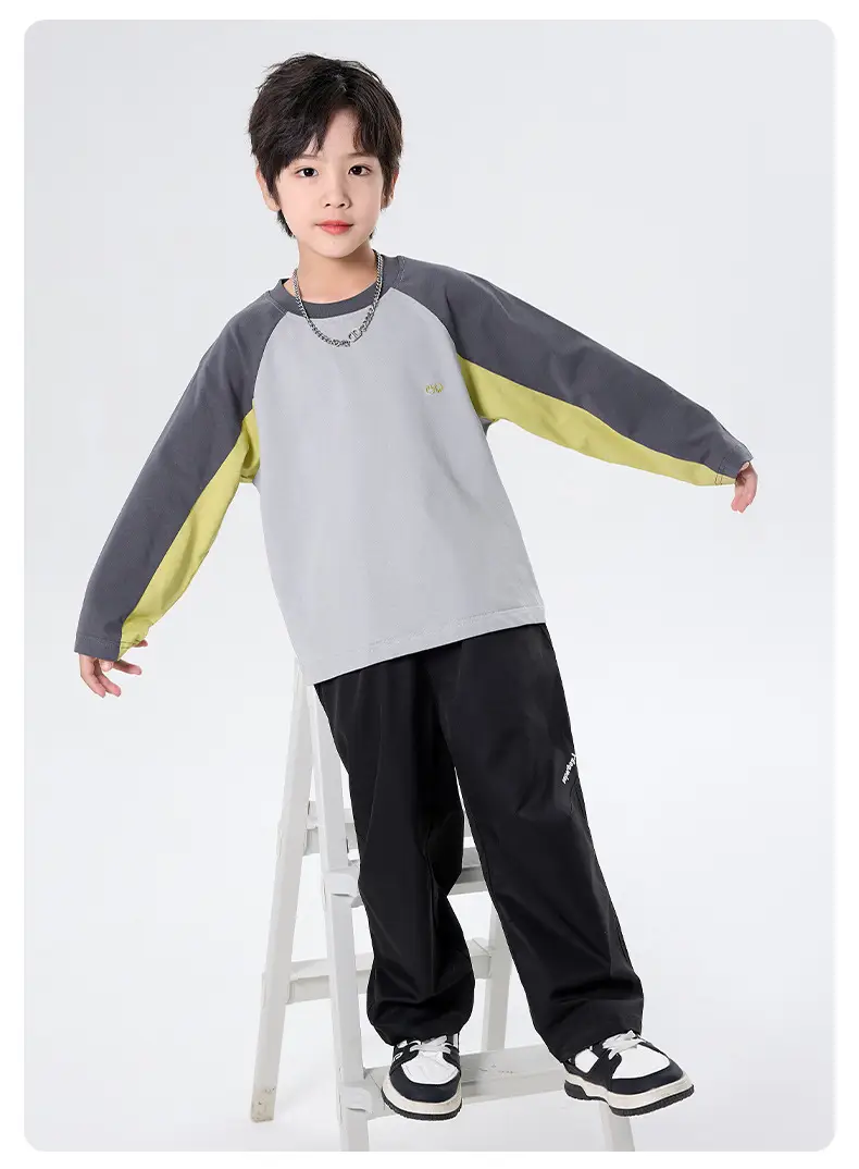 Boys Pure Cotton Long Sleeve T-Shirt Grey Yellow Autumn 2025 — feature 10