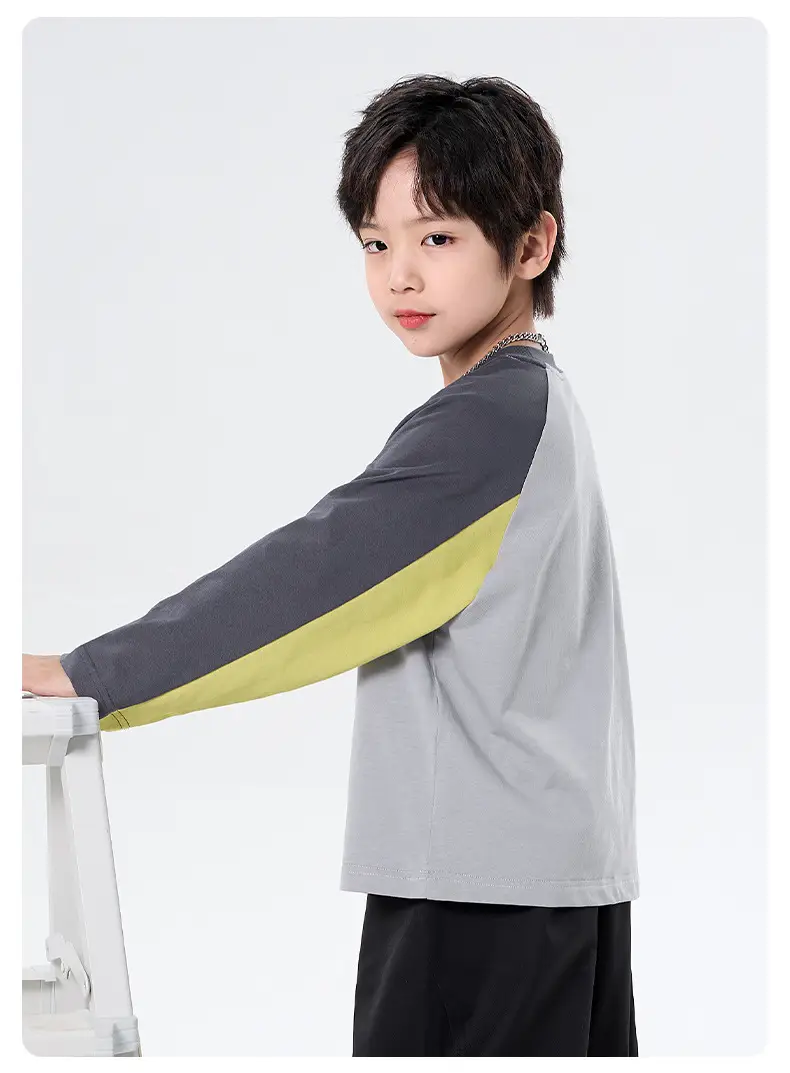 Boys Pure Cotton Long Sleeve T-Shirt Grey Yellow Autumn 2025 — feature 11