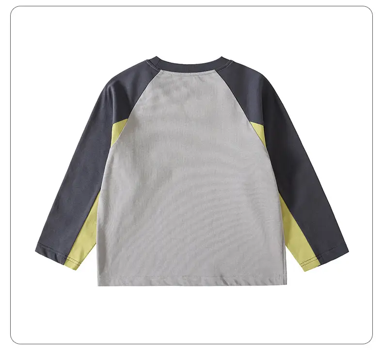 Boys Pure Cotton Long Sleeve T-Shirt Grey Yellow Autumn 2025 — feature 13