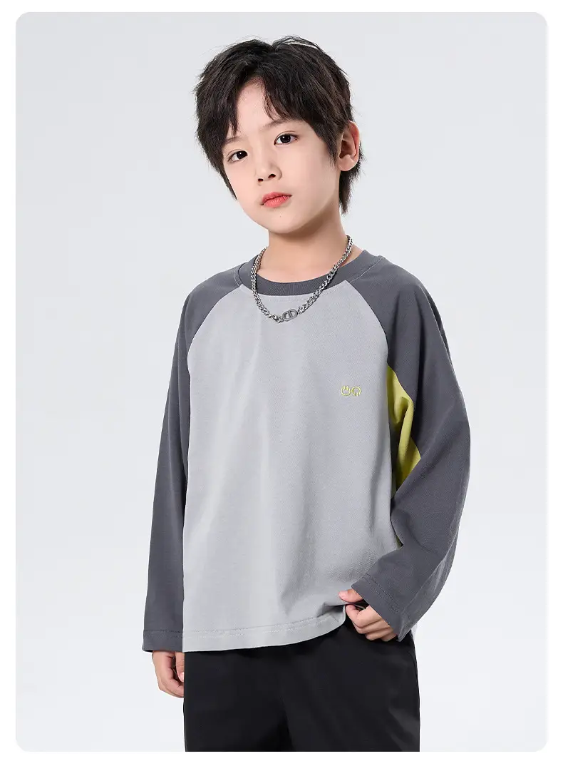 Boys Pure Cotton Long Sleeve T-Shirt Grey Yellow Autumn 2025 — feature 5