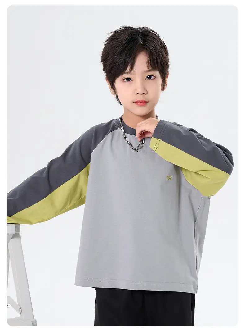 Boys Pure Cotton Long Sleeve T-Shirt Grey Yellow Autumn 2025 — feature 6