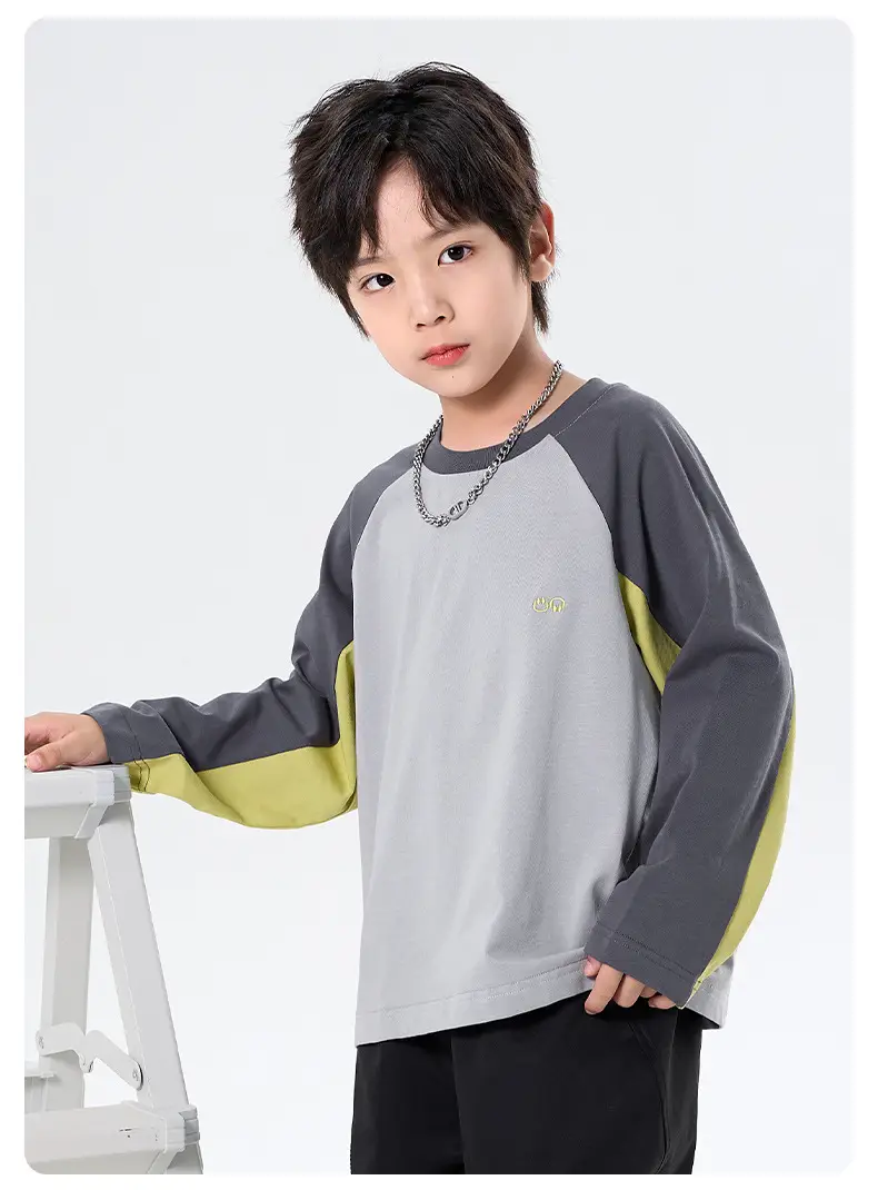 Boys Pure Cotton Long Sleeve T-Shirt Grey Yellow Autumn 2025 — feature 9