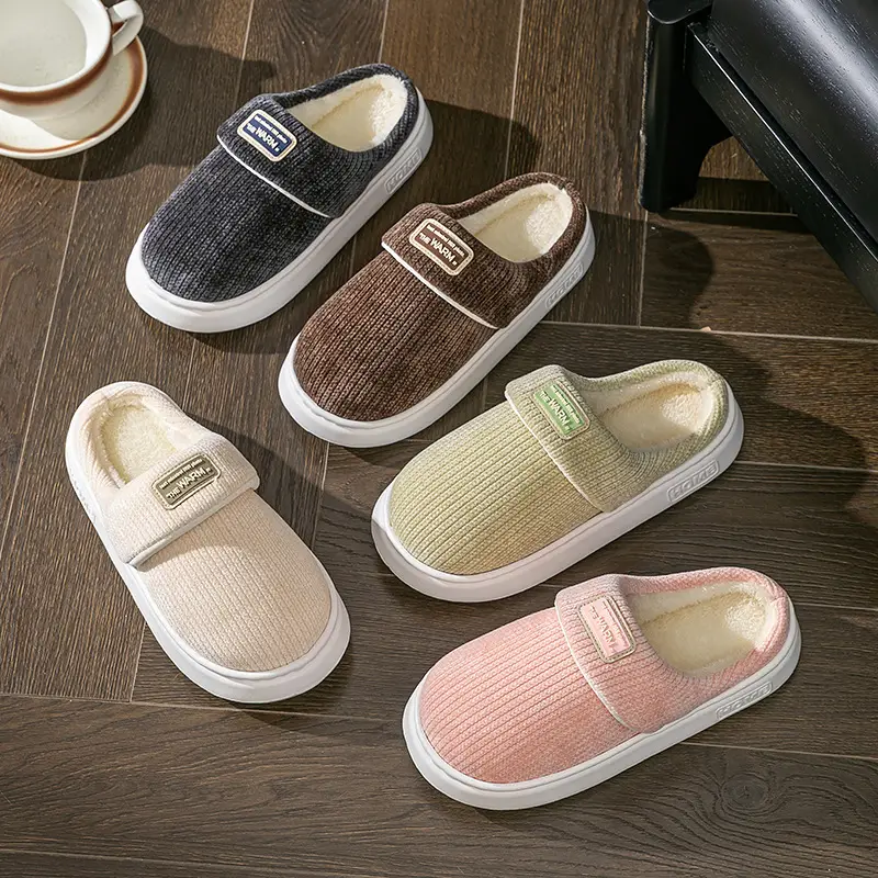 Simple and Comfortable Cotton Slippers for Women, Autumn and Winter, for Home, Bedroom, Hotel, Warm, Fleece-Lined, Thick-Soled, Couple's Maternity Slippers - Image 8