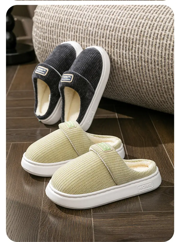 Simple and Comfortable Cotton Slippers for Women, Autumn and Winter, for Home, Bedroom, Hotel, Warm, Fleece-Lined, Thick-Soled, Couple's Maternity Slippers — feature 13
