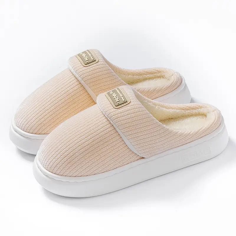 Simple and Comfortable Cotton Slippers for Women, Autumn and Winter, for Home, Bedroom, Hotel, Warm, Fleece-Lined, Thick-Soled, Couple's Maternity Slippers - Image 2